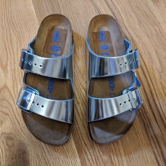 Birkenstock Shoes - Birkenstock Arizona Metallic Silver